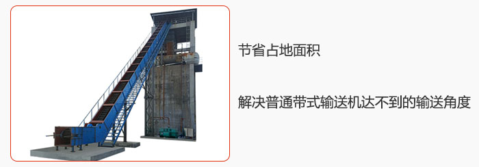 節省占地面積，解決普通帶式輸送機達不到的輸送角度。